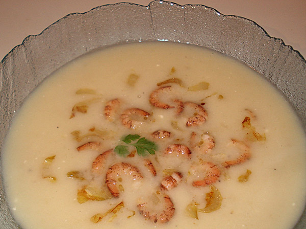 Crème de chicons aux crevettes